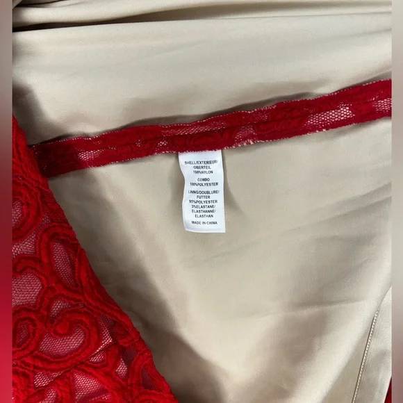 Womens Adrianna Papell Red Nylon Geometric Designer Cap Sleeve Midi Dress 14 - Picture 4 of 6